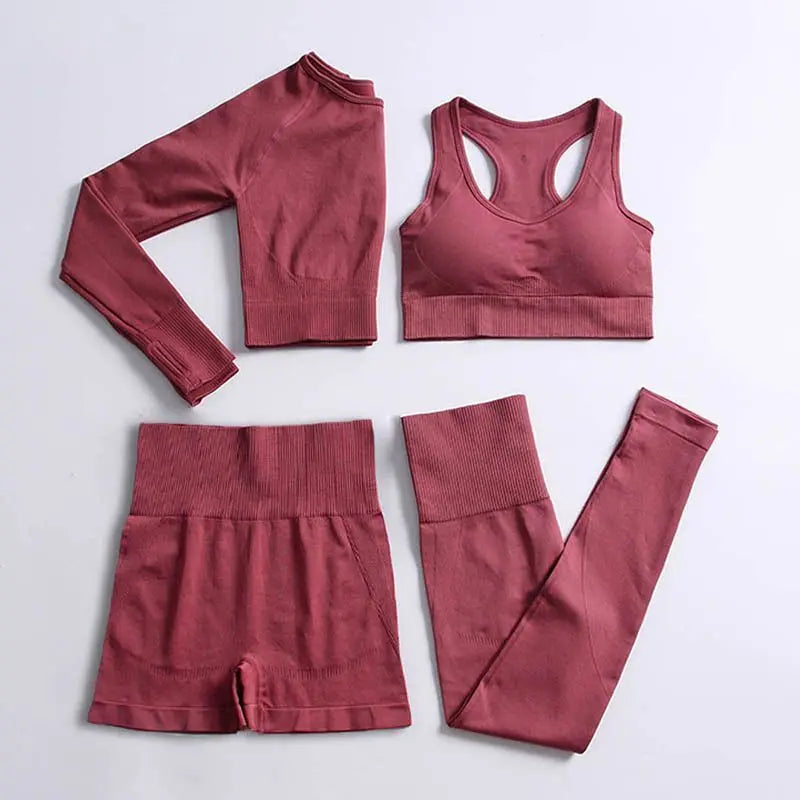 2/3/4PCS Seamless Women Yoga Set Workout Sportswear Gym Clothes Fitness Long Sleeve Crop Top High Waist Leggings Sports Suit2021