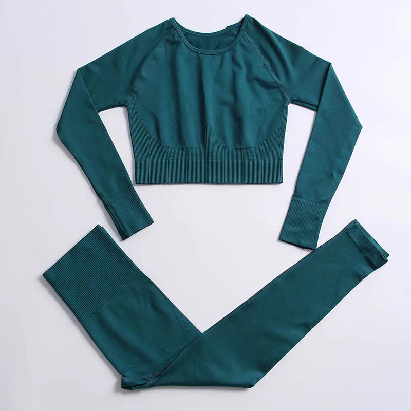 2/3/4PCS Seamless Women Yoga Set Workout Sportswear Gym Clothes Fitness Long Sleeve Crop Top High Waist Leggings Sports Suit2021