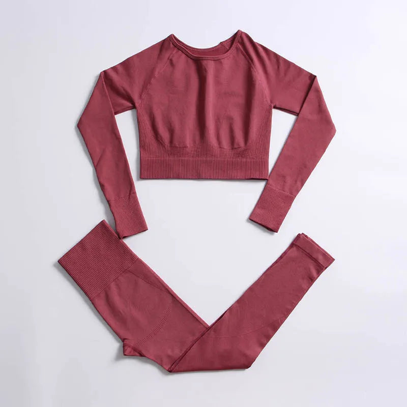 2/3/4PCS Seamless Women Yoga Set Workout Sportswear Gym Clothes Fitness Long Sleeve Crop Top High Waist Leggings Sports Suit2021