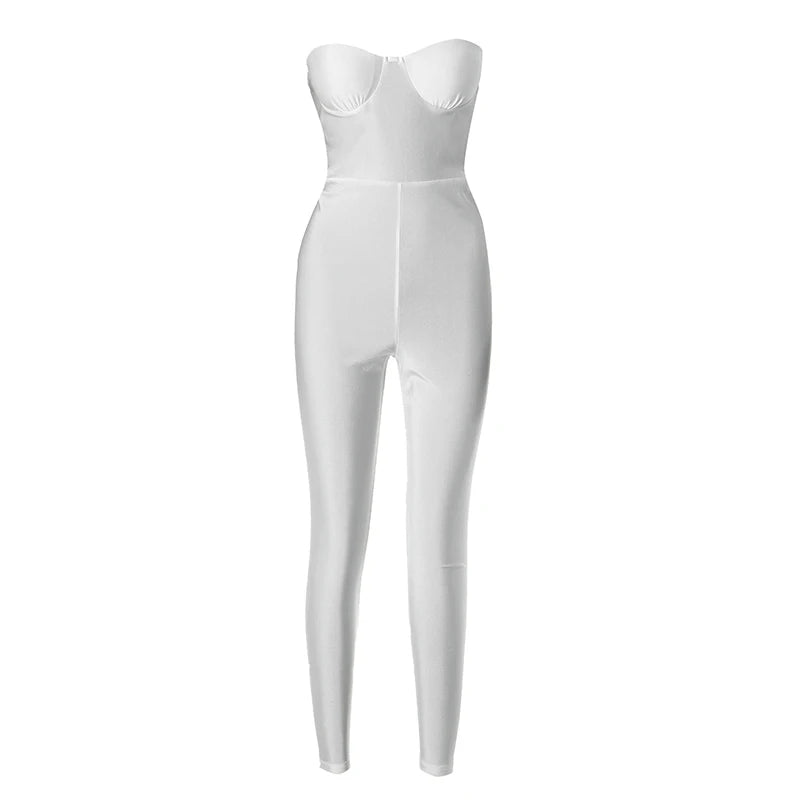 CUTENOVA Autumn And Winter New Women'S Solid Color Strapless Slim Sexy Big Backless Sleeveless Pencil Jumpsuit Elegant Lady