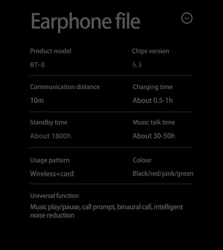 BT8 Wireless Bluetooth Earphones Headphones Outdoor Sports Headset V5.3 Display Button Control Earbuds for Music