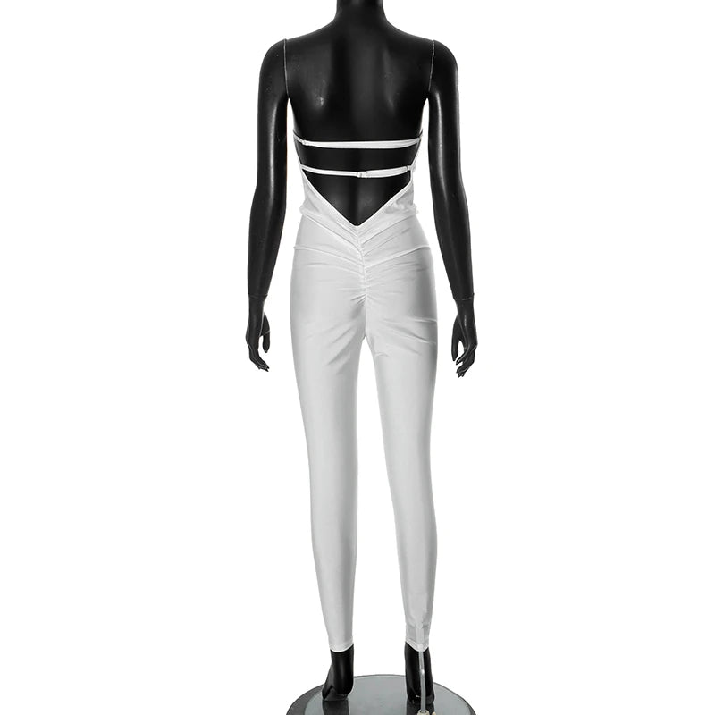 CUTENOVA Autumn And Winter New Women'S Solid Color Strapless Slim Sexy Big Backless Sleeveless Pencil Jumpsuit Elegant Lady