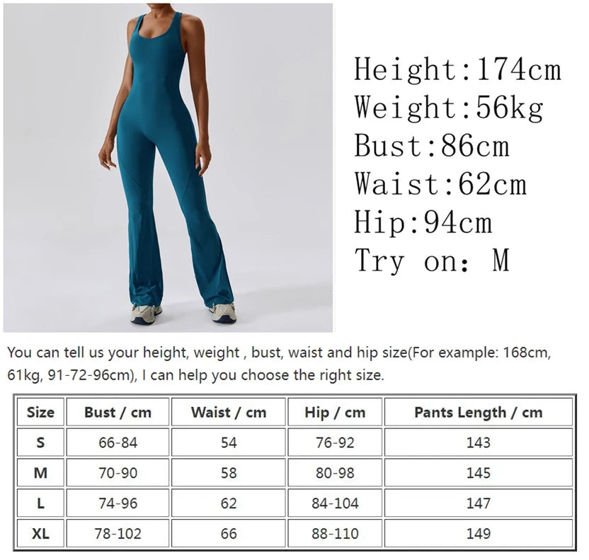 Flared Jumpsuit Women 2025 Fitness Gym Overalls for Women Sportswear Monos Largos Mujer Yoga Tracksuit Brown Khaki White Blue