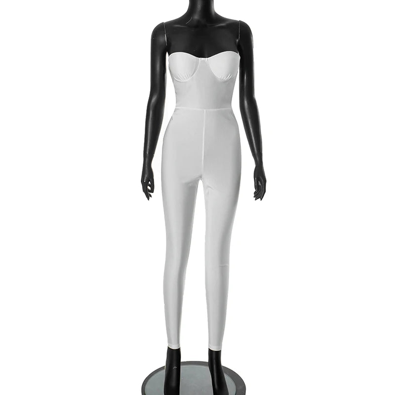 CUTENOVA Autumn And Winter New Women'S Solid Color Strapless Slim Sexy Big Backless Sleeveless Pencil Jumpsuit Elegant Lady