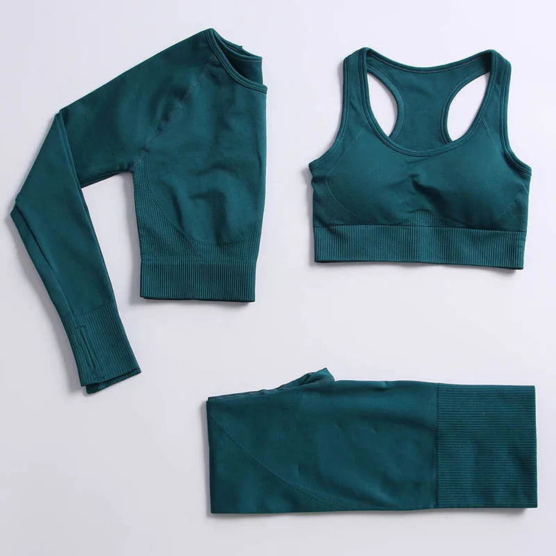 2/3/4PCS Seamless Women Yoga Set Workout Sportswear Gym Clothes Fitness Long Sleeve Crop Top High Waist Leggings Sports Suit2021