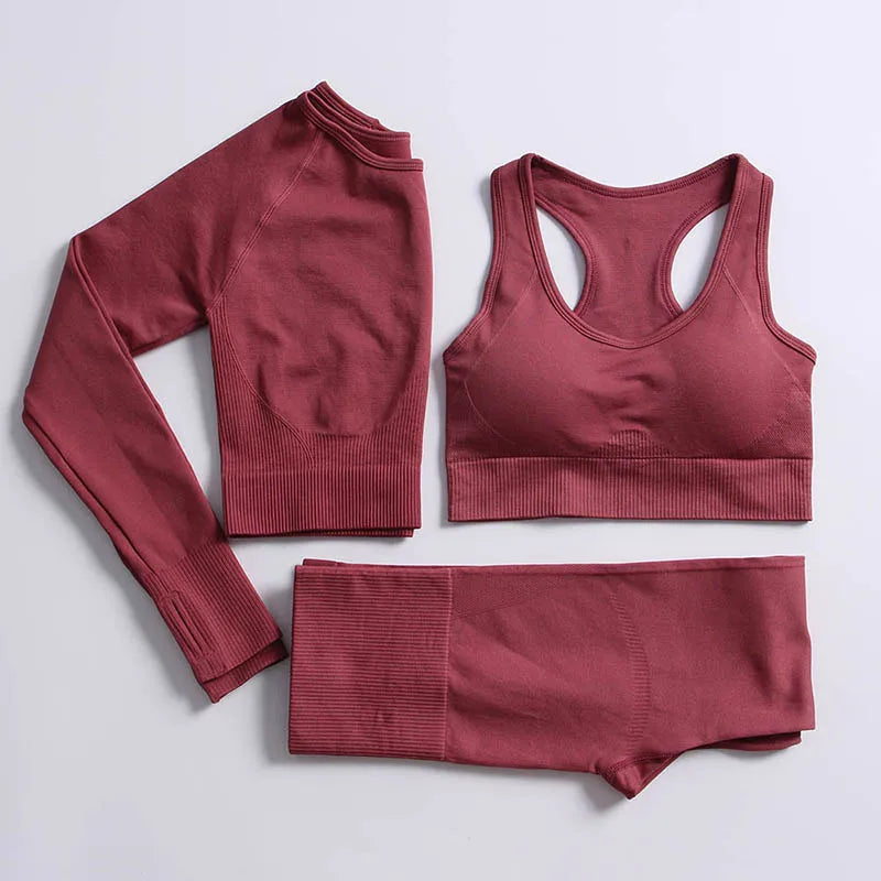 2/3/4PCS Seamless Women Yoga Set Workout Sportswear Gym Clothes Fitness Long Sleeve Crop Top High Waist Leggings Sports Suit2021