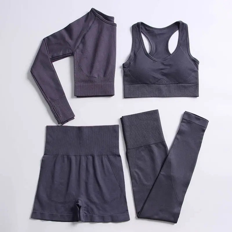 2/3/4PCS Seamless Women Yoga Set Workout Sportswear Gym Clothes Fitness Long Sleeve Crop Top High Waist Leggings Sports Suit2021