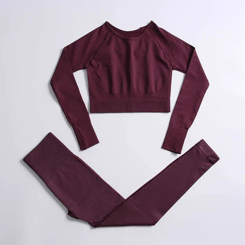 2/3/4PCS Seamless Women Yoga Set Workout Sportswear Gym Clothes Fitness Long Sleeve Crop Top High Waist Leggings Sports Suit2021