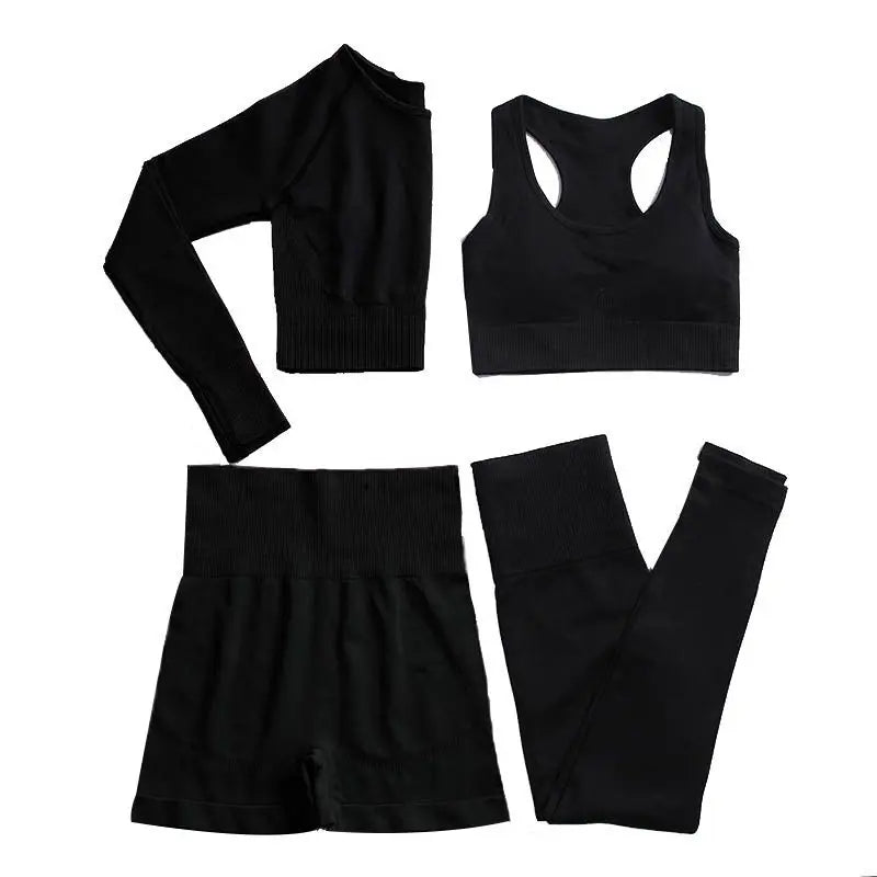 2/3/4PCS Seamless Women Yoga Set Workout Sportswear Gym Clothes Fitness Long Sleeve Crop Top High Waist Leggings Sports Suit2021