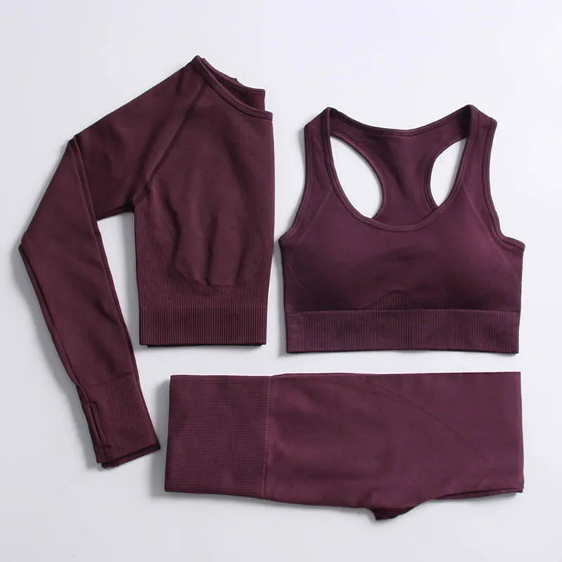 2/3/4PCS Seamless Women Yoga Set Workout Sportswear Gym Clothes Fitness Long Sleeve Crop Top High Waist Leggings Sports Suit2021