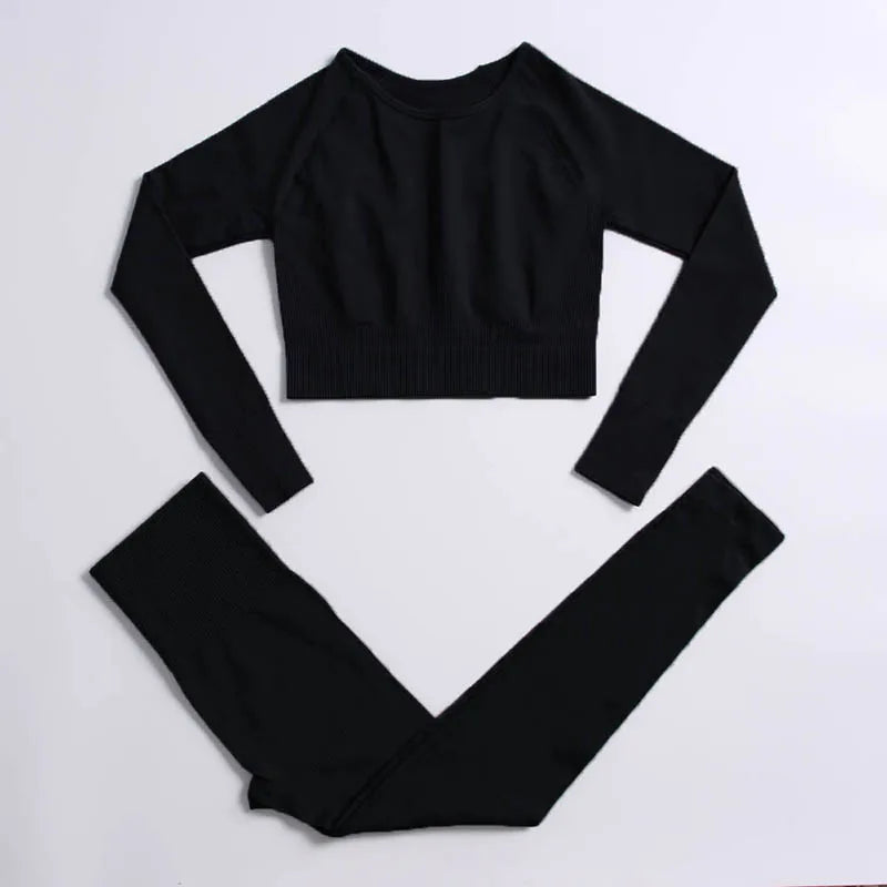 2/3/4PCS Seamless Women Yoga Set Workout Sportswear Gym Clothes Fitness Long Sleeve Crop Top High Waist Leggings Sports Suit2021