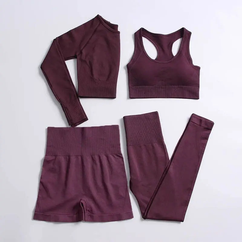 2/3/4PCS Seamless Women Yoga Set Workout Sportswear Gym Clothes Fitness Long Sleeve Crop Top High Waist Leggings Sports Suit2021