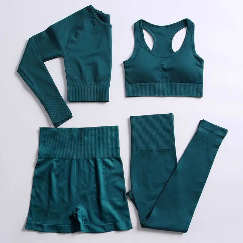 2/3/4PCS Seamless Women Yoga Set Workout Sportswear Gym Clothes Fitness Long Sleeve Crop Top High Waist Leggings Sports Suit2021
