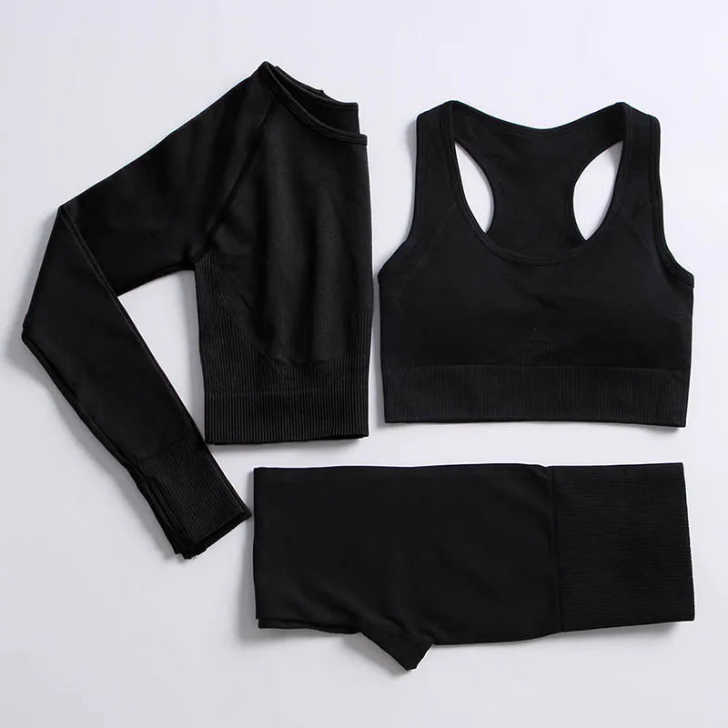 2/3/4PCS Seamless Women Yoga Set Workout Sportswear Gym Clothes Fitness Long Sleeve Crop Top High Waist Leggings Sports Suit2021