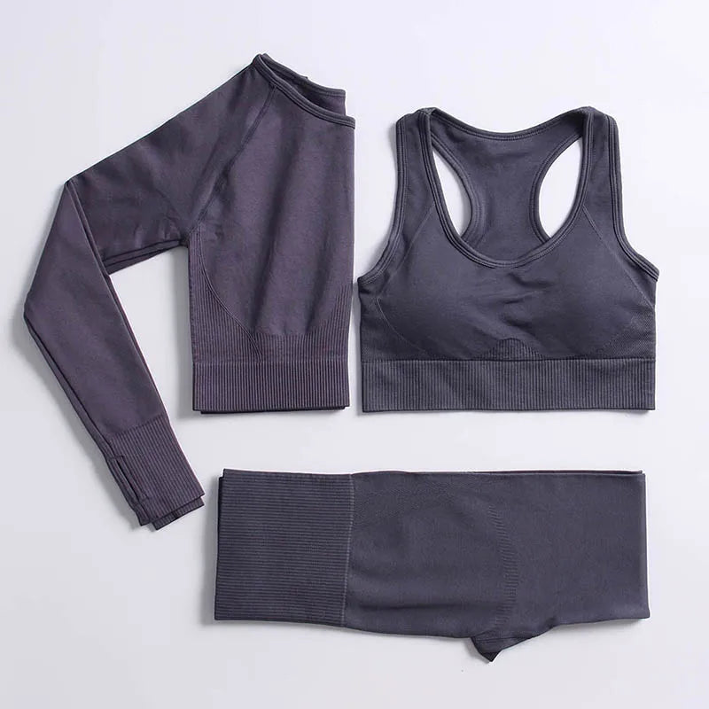 2/3/4PCS Seamless Women Yoga Set Workout Sportswear Gym Clothes Fitness Long Sleeve Crop Top High Waist Leggings Sports Suit2021