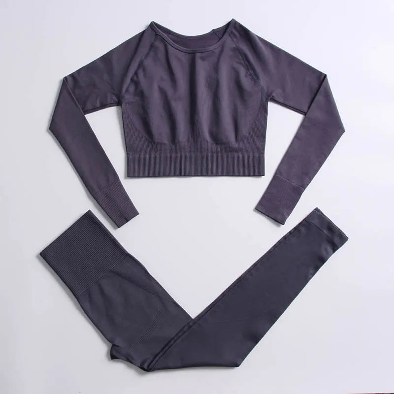 2/3/4PCS Seamless Women Yoga Set Workout Sportswear Gym Clothes Fitness Long Sleeve Crop Top High Waist Leggings Sports Suit2021