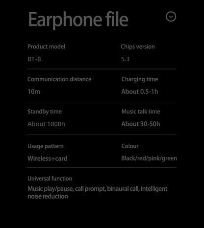BT8 Wireless Bluetooth Earphones Headphones Outdoor Sports Headset V5.3 Display Button Control Earbuds for Music