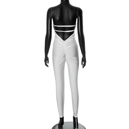 CUTENOVA Autumn And Winter New Women'S Solid Color Strapless Slim Sexy Big Backless Sleeveless Pencil Jumpsuit Elegant Lady