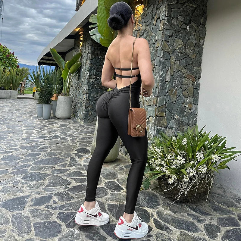 CUTENOVA Autumn And Winter New Women'S Solid Color Strapless Slim Sexy Big Backless Sleeveless Pencil Jumpsuit Elegant Lady