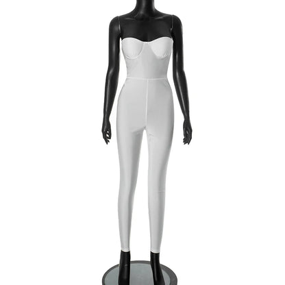 CUTENOVA Autumn And Winter New Women'S Solid Color Strapless Slim Sexy Big Backless Sleeveless Pencil Jumpsuit Elegant Lady